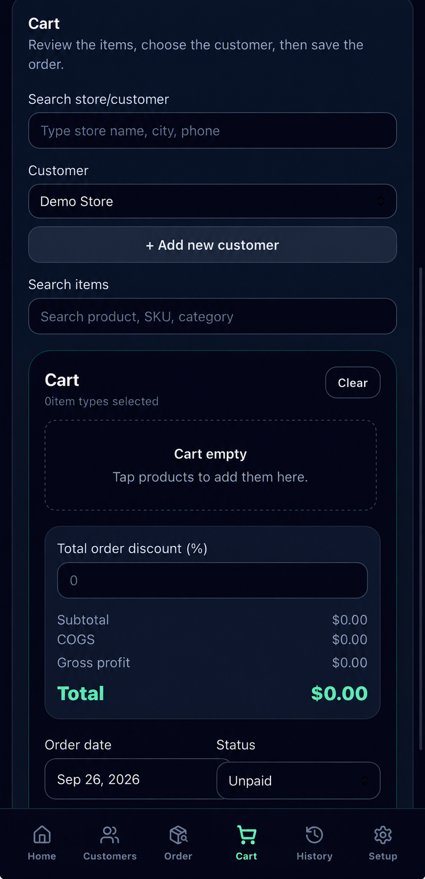 Jobber Ops Order cart screenshot; private details hidden or replaced