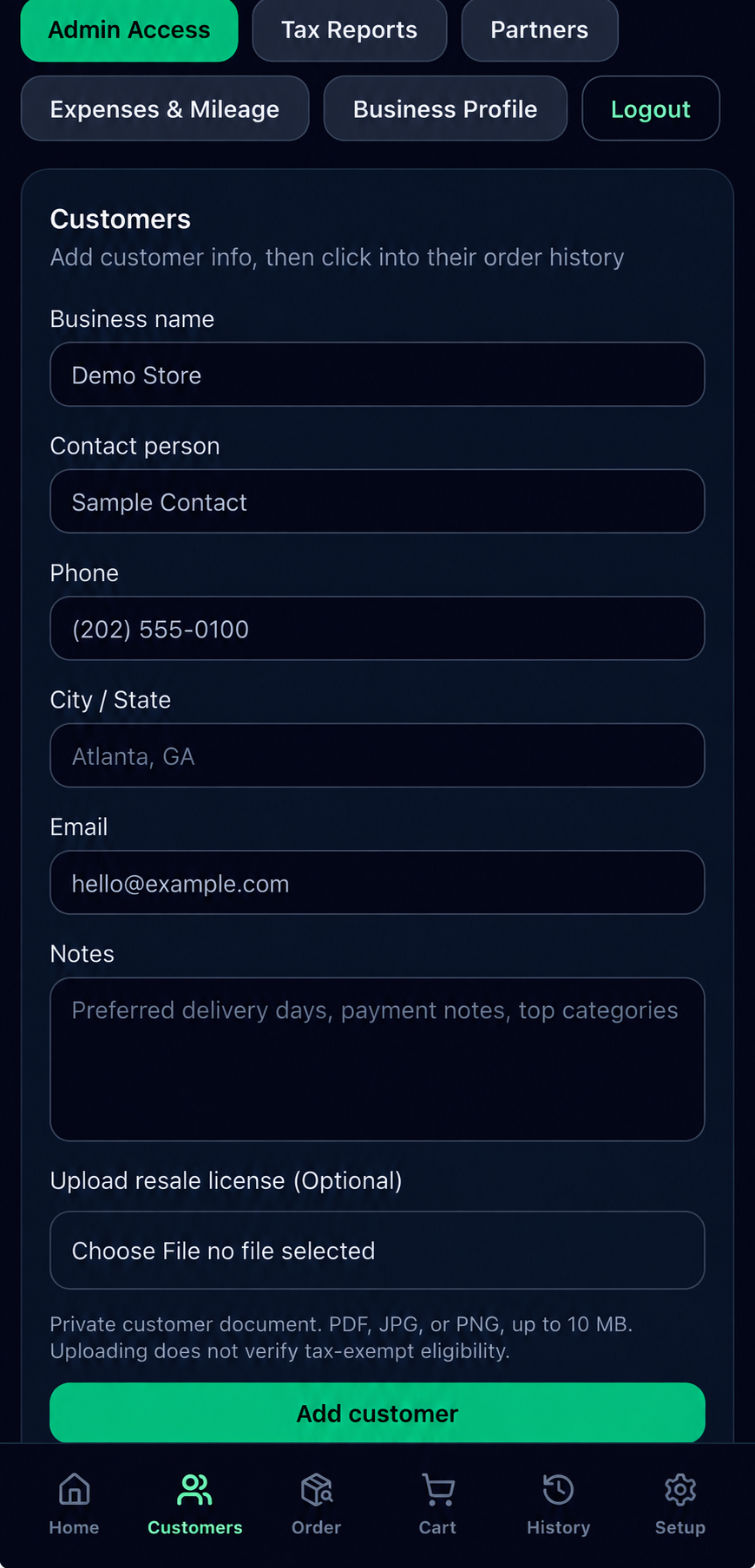 Jobber Ops Customer profile screenshot; private details hidden or replaced