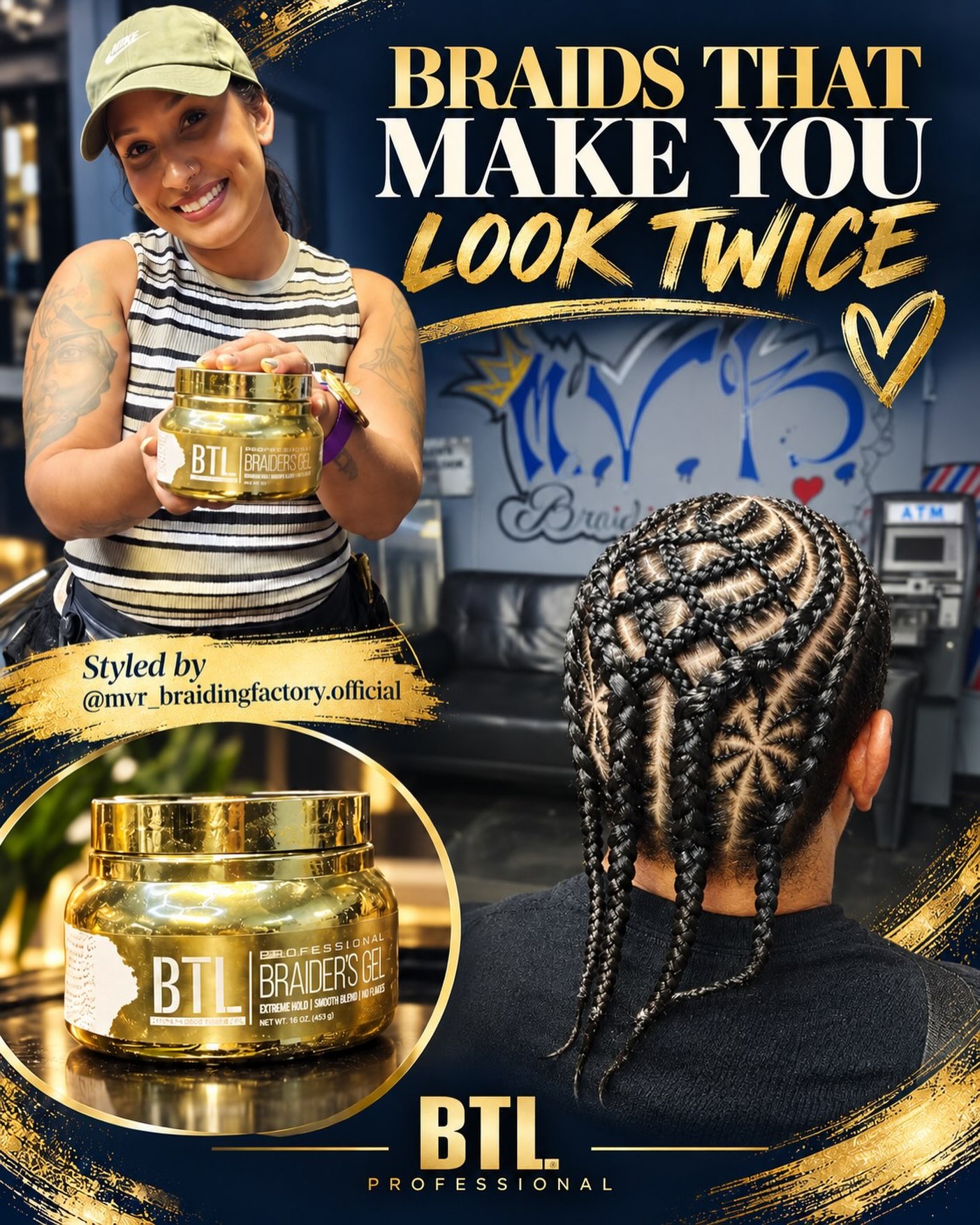 BTL Professional creator feature: star-detail braids by @mvr_braidingfactory.official